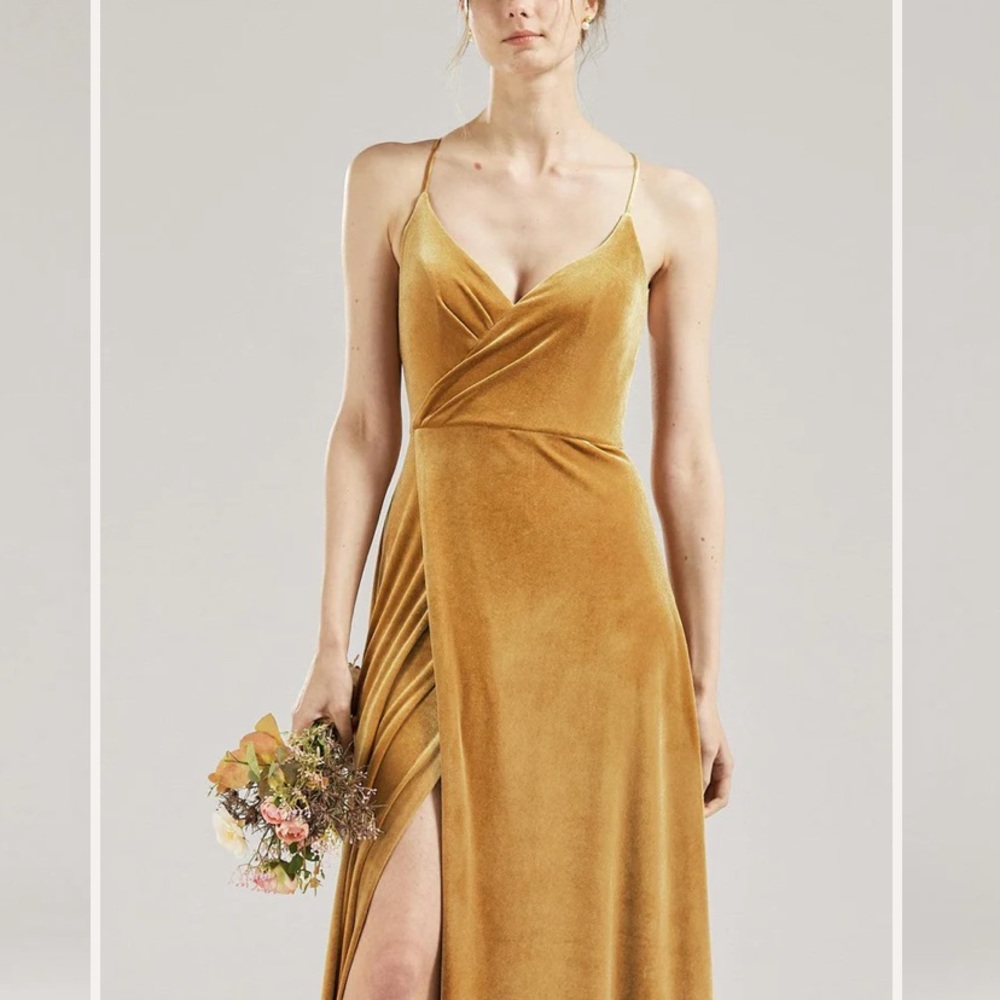 Renzrags velvet mustard yellow bridesmaid dress